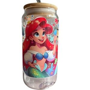 Ariel Mermaid Glass Tumbler with Straw